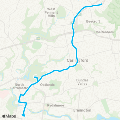 Sydney Buses Network Pennant Hills to Parramatta map