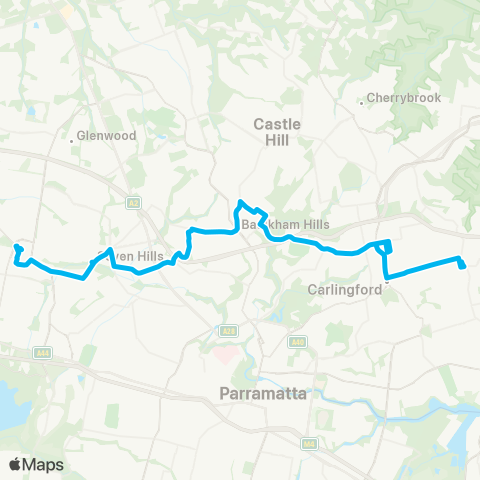 Sydney Buses Network Blacktown to Epping via Baulkham Hills map