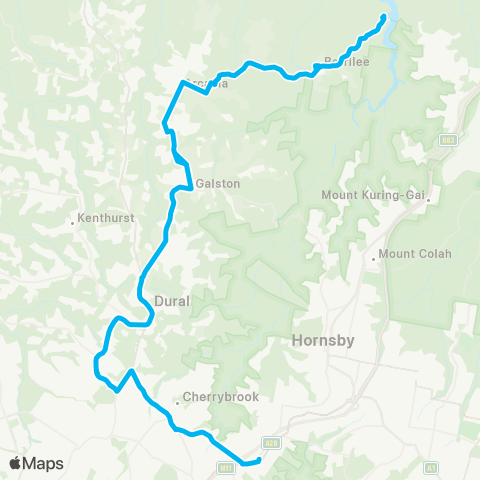 Sydney Buses Network Berowra Waters to Castle Hill or Pennant Hills map