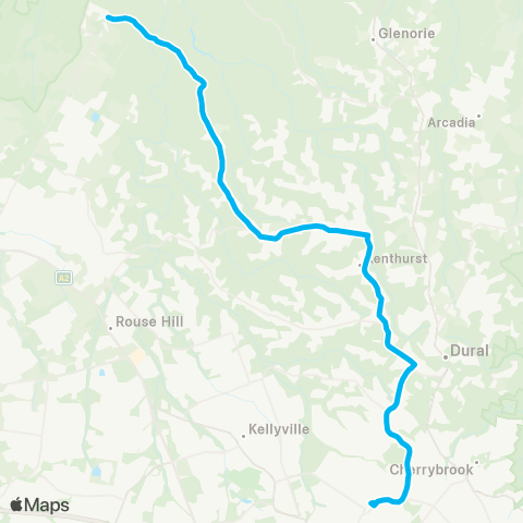 Sydney Buses Network Maraylya to Dural and Castle Hill via Kenthurst map
