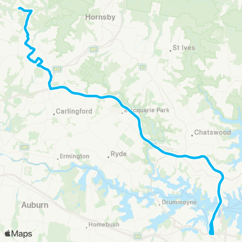 Sydney Buses Network Dural to City Wynyard (Express Service) map
