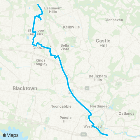 Sydney Buses Network Rouse Hill Sta to Parramatta via Glenwood map