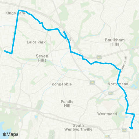 Sydney Buses Network Blacktown to Parramatta via Winston Hills & Kings Langley map