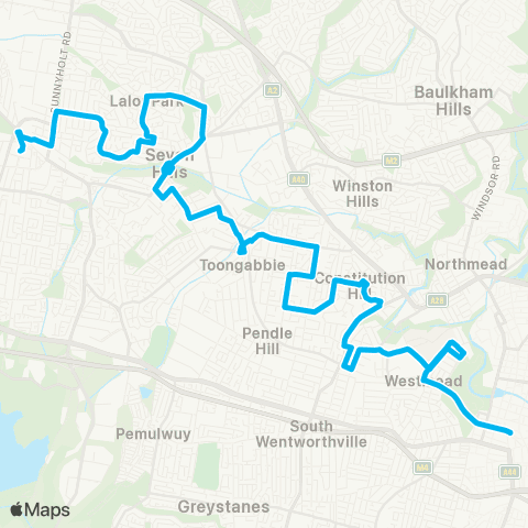 Sydney Buses Network Blacktown to Parramatta via Constitution Hill map