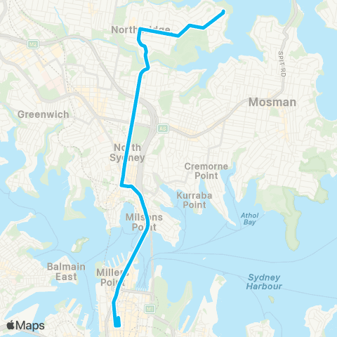 Sydney Buses Network Northbridge to City Bridge St via N Sydney map