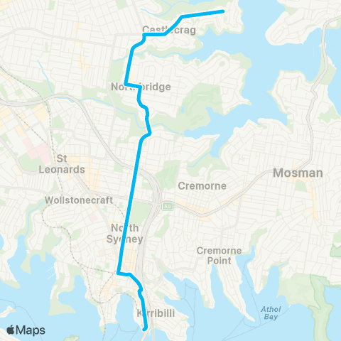 Sydney Buses Network Castlecrag to North Sydney map