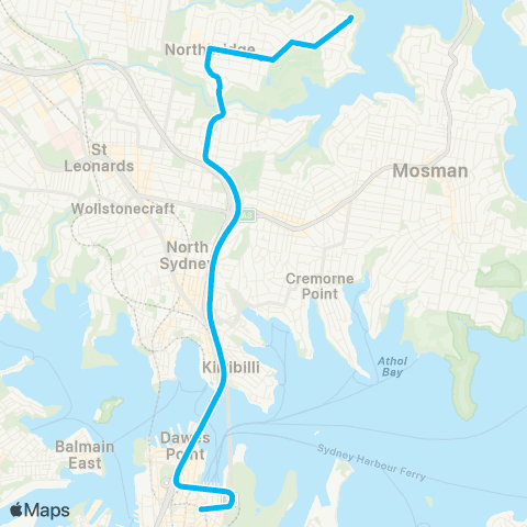 Sydney Buses Network Northbridge to City Bridge St via Fwy map