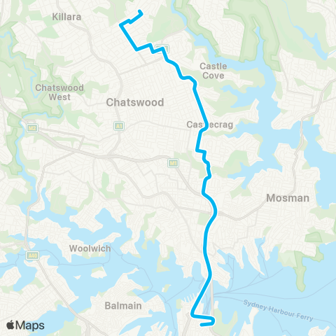 Sydney Buses Network E Lindfield to City Bridge St via Fwy map