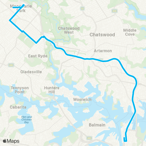 Sydney Buses Network Macquarie Univ to City Erskine St via Fwy map