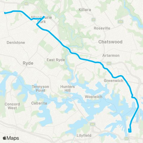 Sydney Buses Network Epping to City Erskine St via N Sydney (Night Service) map