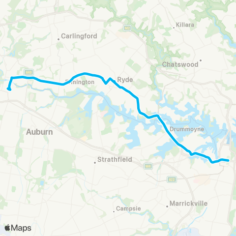 Sydney Buses Network Parramatta to City Hyde Pk via Victoria Rd (Night Service) map