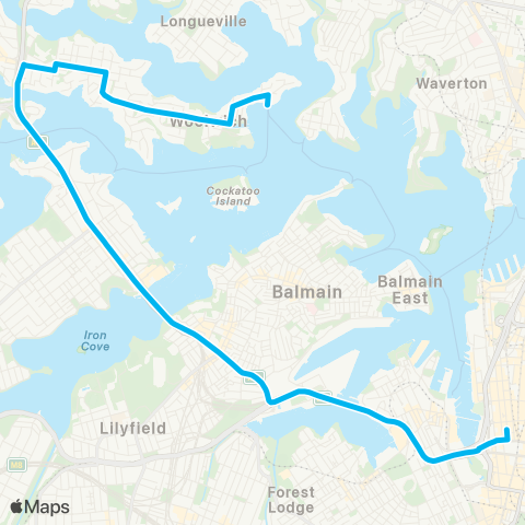 Sydney Buses Network Woolwich to City Town Hall map