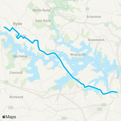 Sydney Buses Network Meadowbank to Gladesville via Putney & City Hyde Pk map