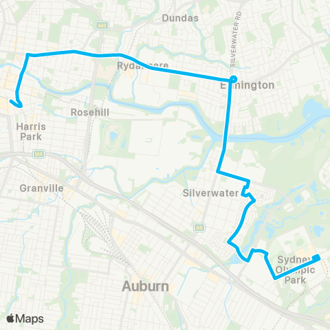 Sydney Buses Network Parramatta to Sydney Olympic Pk via Newington map