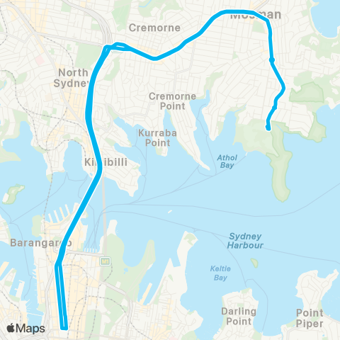 Sydney Buses Network Taronga Zoo to City QVB (Loop Service) map