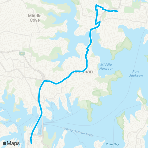 Sydney Buses Network Balgowlah to City Wynyard via N Balgowlah (Exp Service) map
