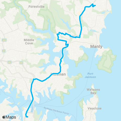 Sydney Buses Network Warringah Mall to City Wynyard via N Balgowlah (Exp Service) map