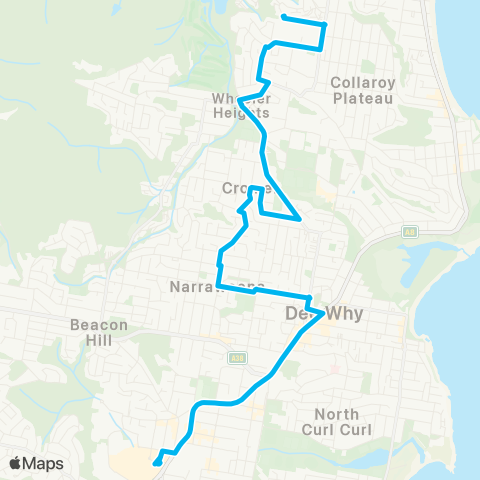 Sydney Buses Network Wheeler Heights to Warringah Mall map