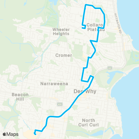 Sydney Buses Network Collaroy Plateau to Warringah Mall map