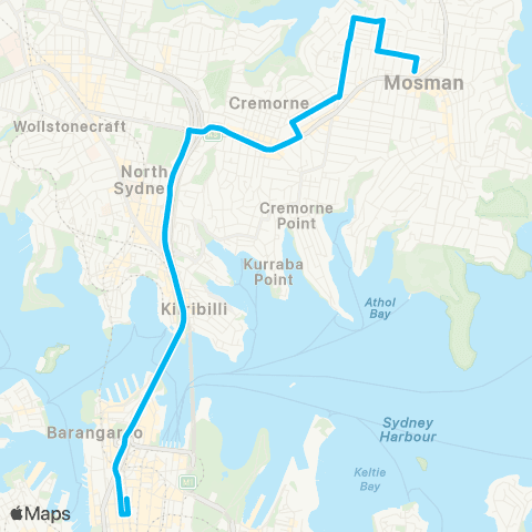 Sydney Buses Network Spit Jct to Neutral Bay and City Wynyard via N Cremorne map