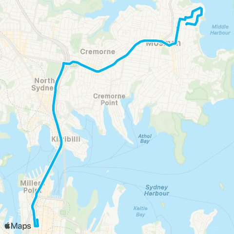 Sydney Buses Network Balmoral Heights to City Wynyard map