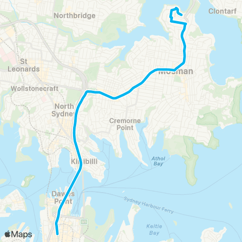 Sydney Buses Network Beauty Point to City Wynyard map