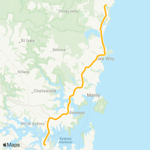 Sydney Buses Network B-Line Mona Vale to City Wynyard map