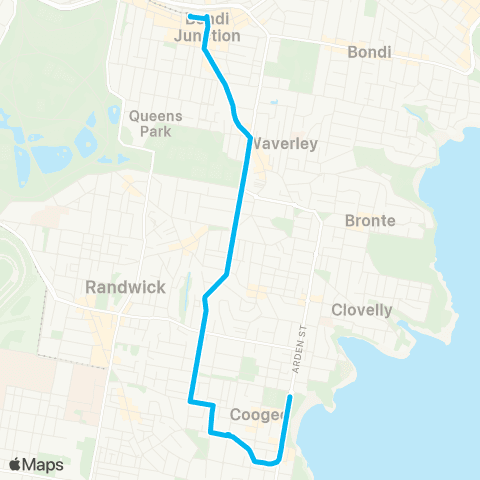 Sydney Buses Network Coogee to Bondi Jct via Carrington Rd map