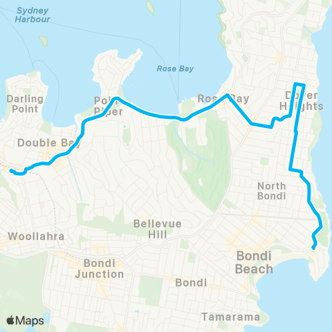 Sydney Buses Network N Bondi to Edgecliff via New S Head Rd map