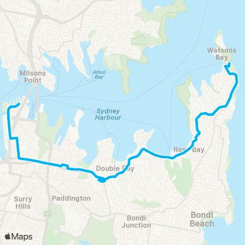 Sydney Buses Network Watsons Bay to Walsh Bay via Old S Head Rd map