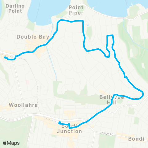 Sydney Buses Network Bondi Jct to Edgecliff via Bellevue Hill map