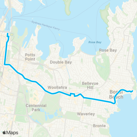Sydney Buses Network N Bondi to City Circular Qy via Bondi Jct map
