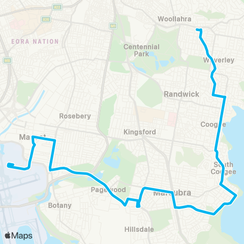 Sydney Buses Network Sydney Airport Domestic to Bondi Jct map