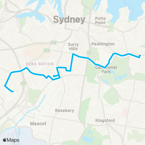 Sydney Buses Network Marrickville Metro to Bondi Jct via Moore Pk & Erskineville map