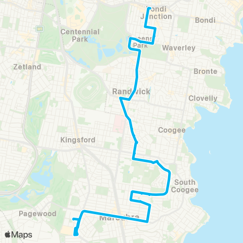 Sydney Buses Network Eastgardens to Bondi Junction map