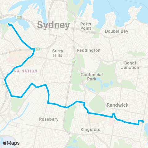 Sydney Buses Network Coogee to Glebe Point map