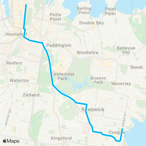 Sydney Buses Network Coogee to City Museum (Express Service) map