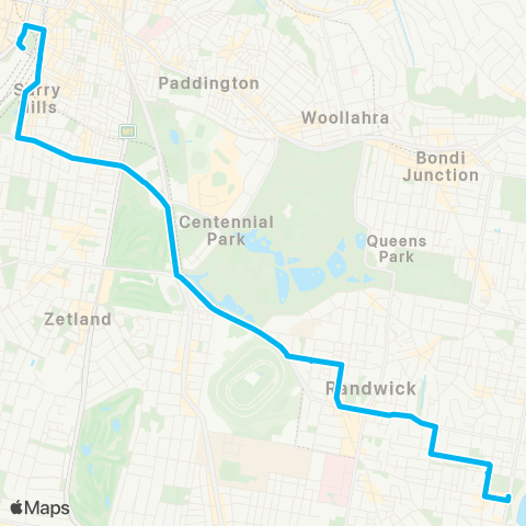 Sydney Buses Network Coogee to Central Belmore Pk via Bream St map