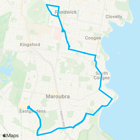 Sydney Buses Network Eastgardens to Randwick (Loop Service) map