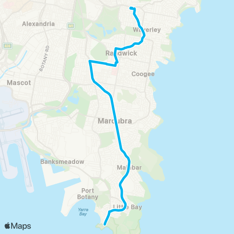 Sydney Buses Network La Perouse to Bondi Jct (Exp Service) map