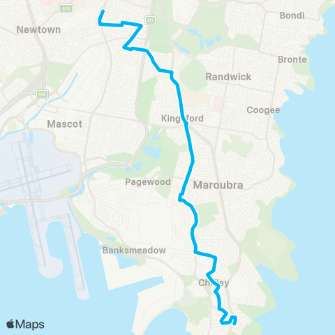 Sydney Buses Network Little Bay to Redfern map