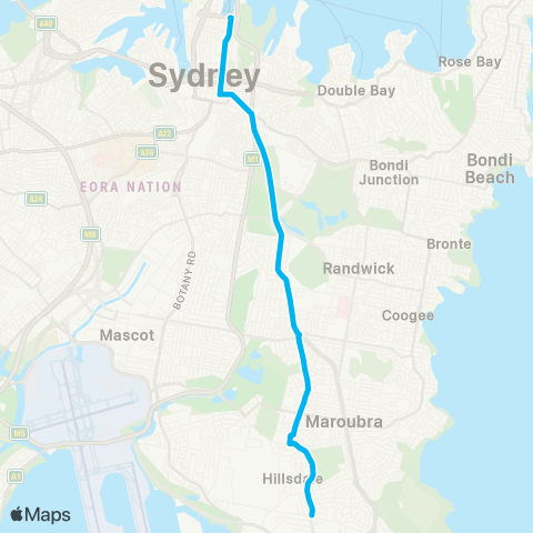 Sydney Buses Network Matraville to City Circular Qy (Night Service) map