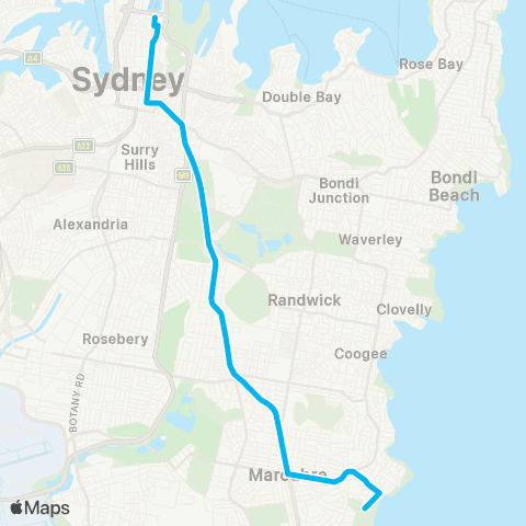Sydney Buses Network Maroubra Beach to City Circular Quay map