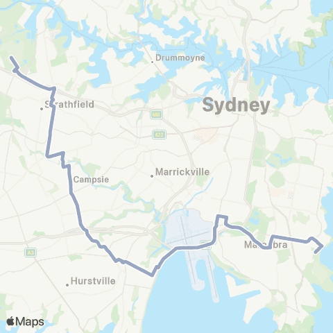 Temporary Buses Maroubra Beach to Sydney Olympic Park map