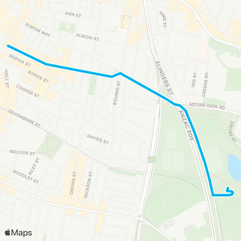 Sydney Buses Network Moore Pk Interchange to Central Chalmers St map