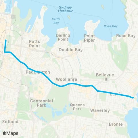 Sydney Buses Network Bondi Beach to City St James map