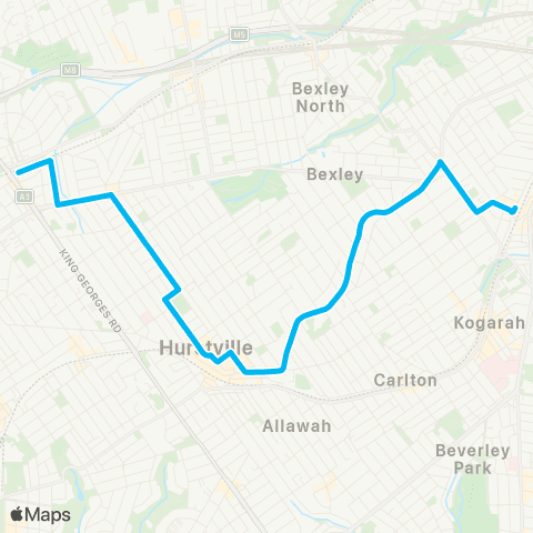 Sydney Buses Network Beverly Hills to Rockdale map