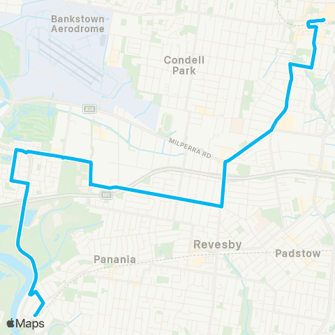 Sydney Buses Network East Hills to Bankstown via Milperra map