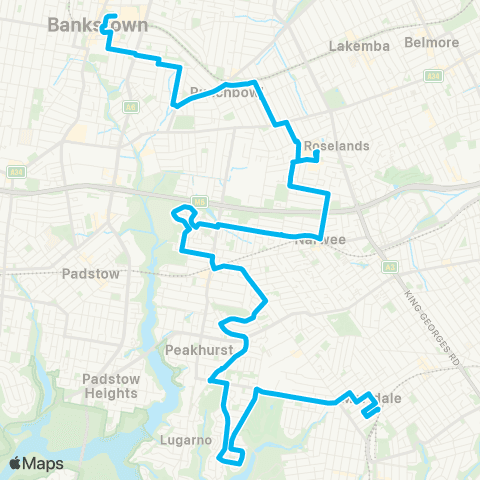 Sydney Buses Network Bankstown to Mortdale via Peakhurst Hts map