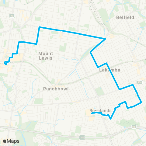 Sydney Buses Network Roselands to Bankstown via Lakemba & Greenacre map
